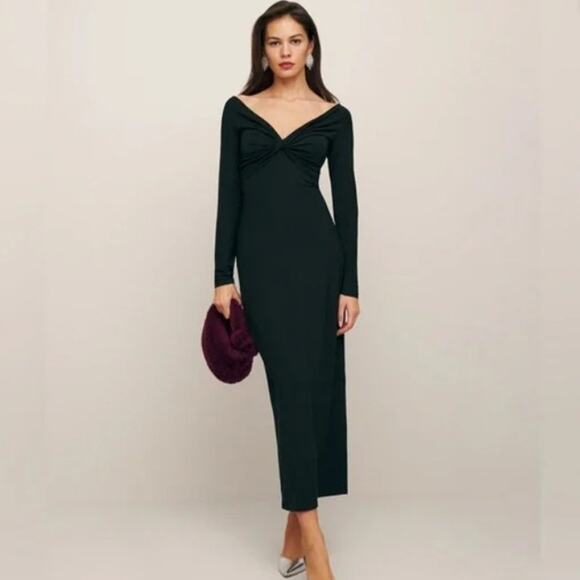 Reformation Bodie Knit Dress Black Off Shoulder M - Picture 1 of 7